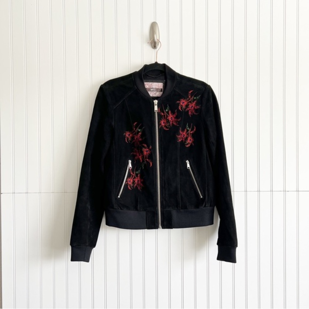 Andrew Marc AM82 Floral Embroidered Black Suede Jacket
